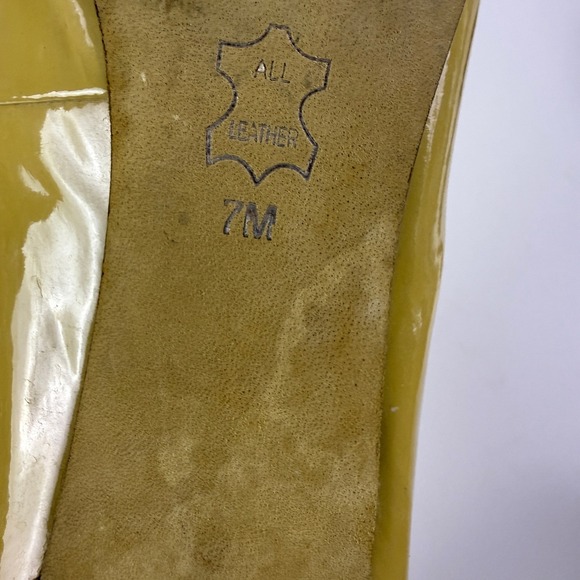 Tory Burch Womens Pumps Heels Yellow Peep Toe Patent Leather Stiletto Shoes 7M - Picture 11 of 14